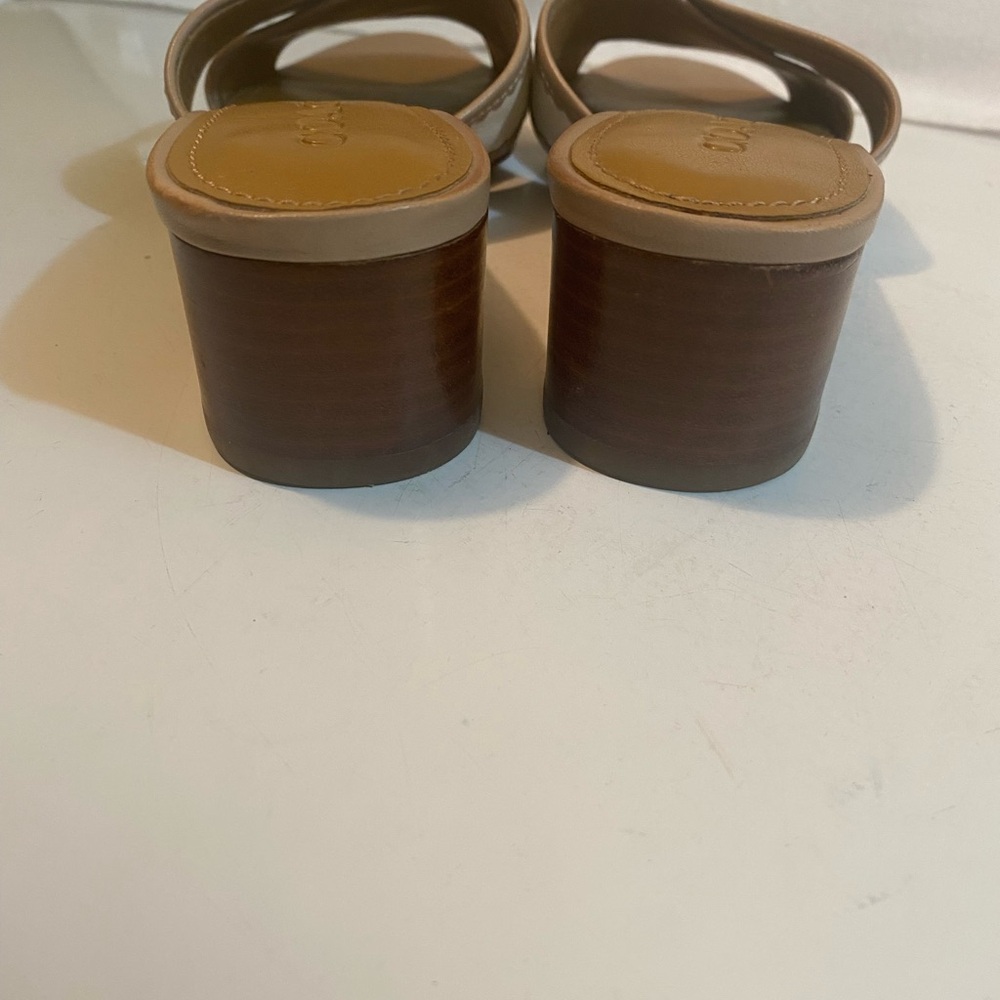 Coach Two-Tone Cream and Taupe Leather Block Heel Mules - Picture 5 of 5